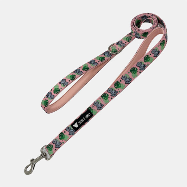 Pink Hippo Padded Handle Dog Leash