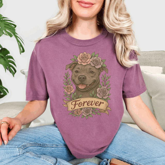 Forever Pitbull Shirt- Comfort Colors Flower Crown Dog Tee