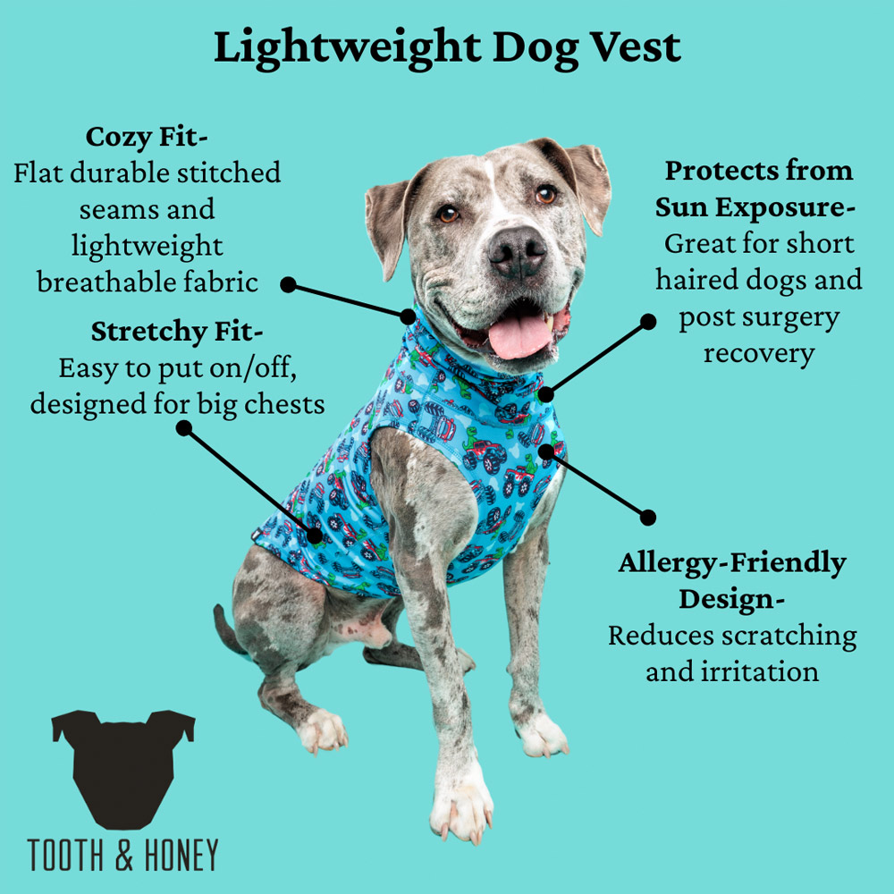 Female Pitbull Clothing Tooth & Honey Dog Vest Shirt - Lightweight Sleeveless Summer Clothing For Pitbulls & Large Breeds UV Protection Dog Shirt