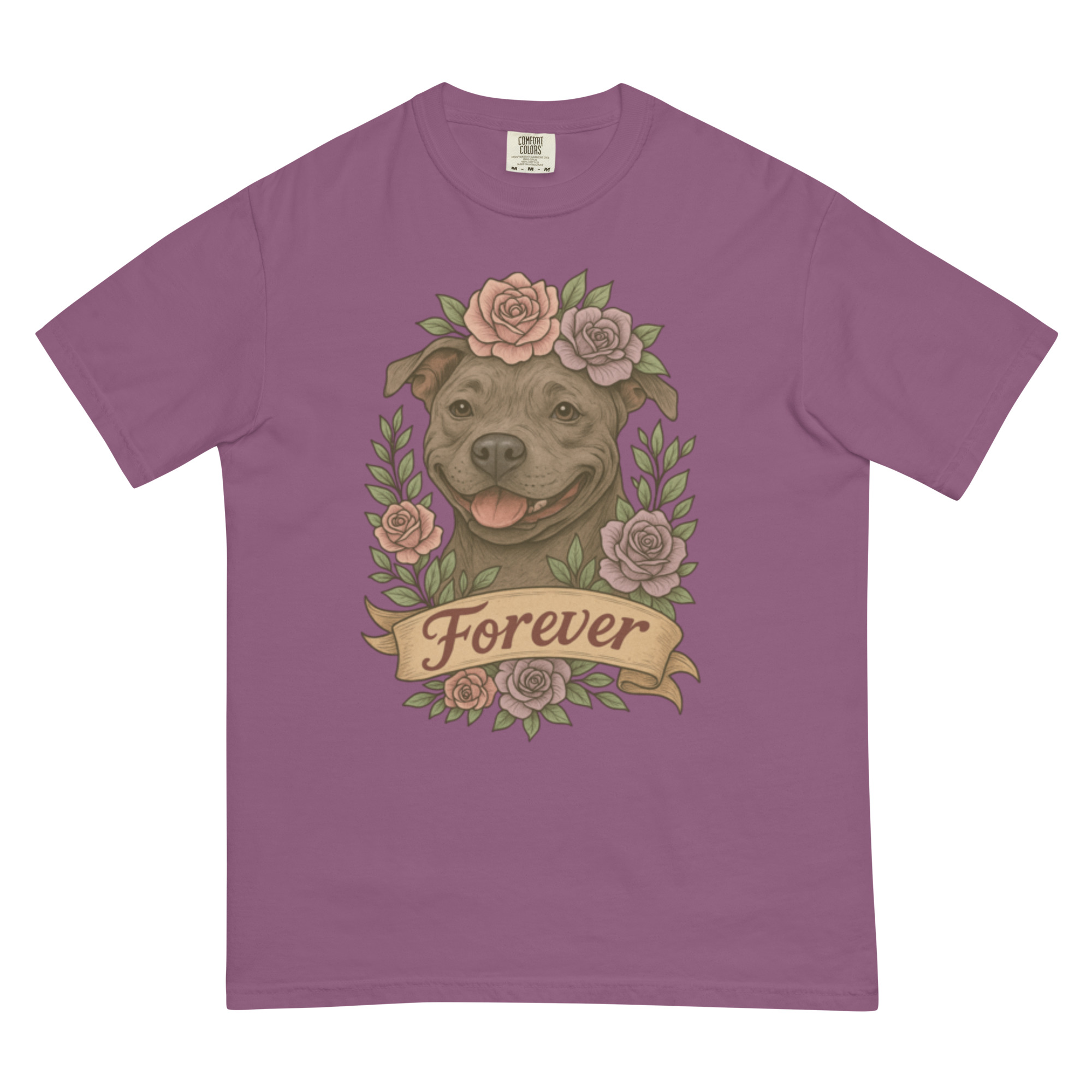 Forever Pitbull Shirt- Comfort Colors Flower Crown Dog Tee