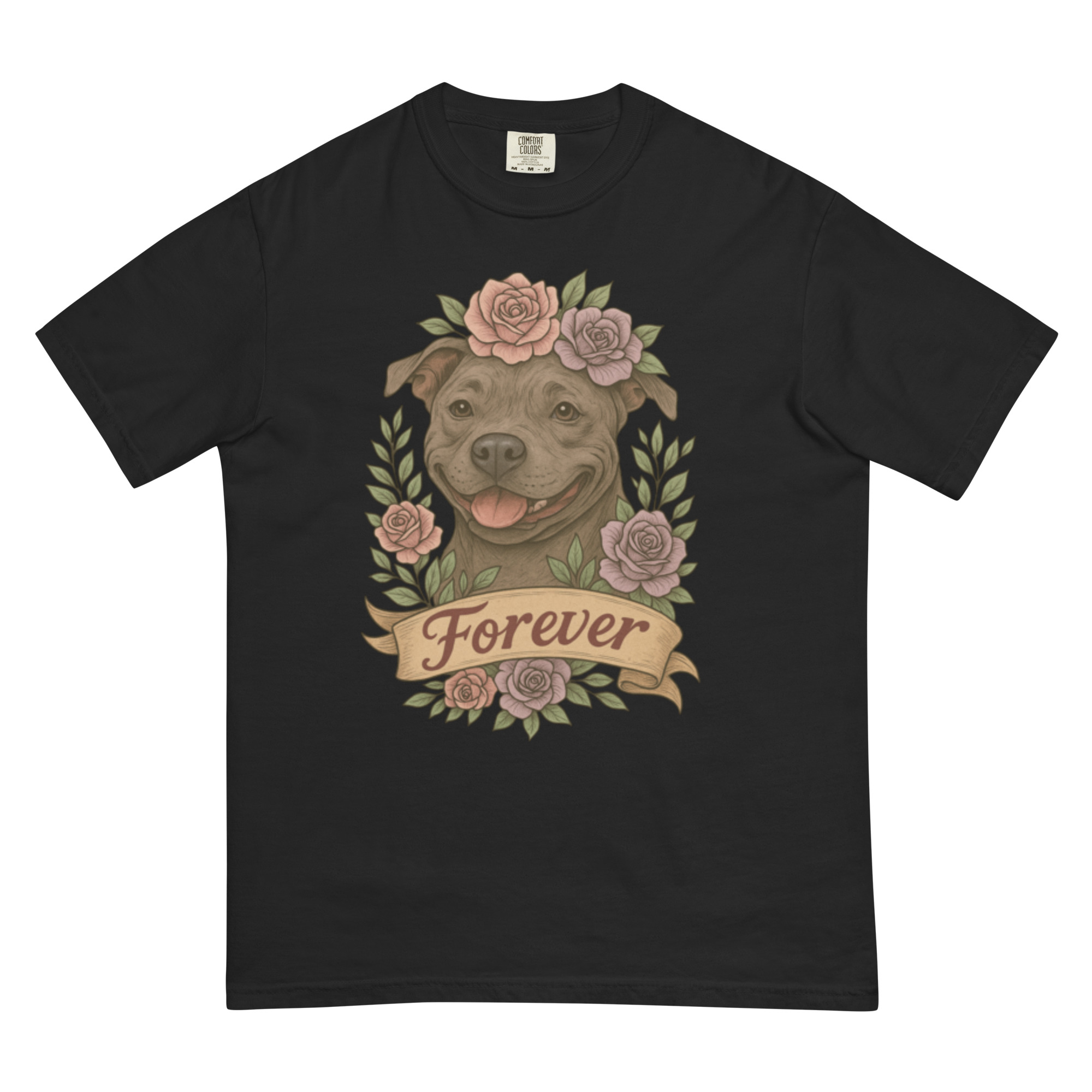 Forever Pitbull Shirt- Comfort Colors Flower Crown Dog Tee - Image 3