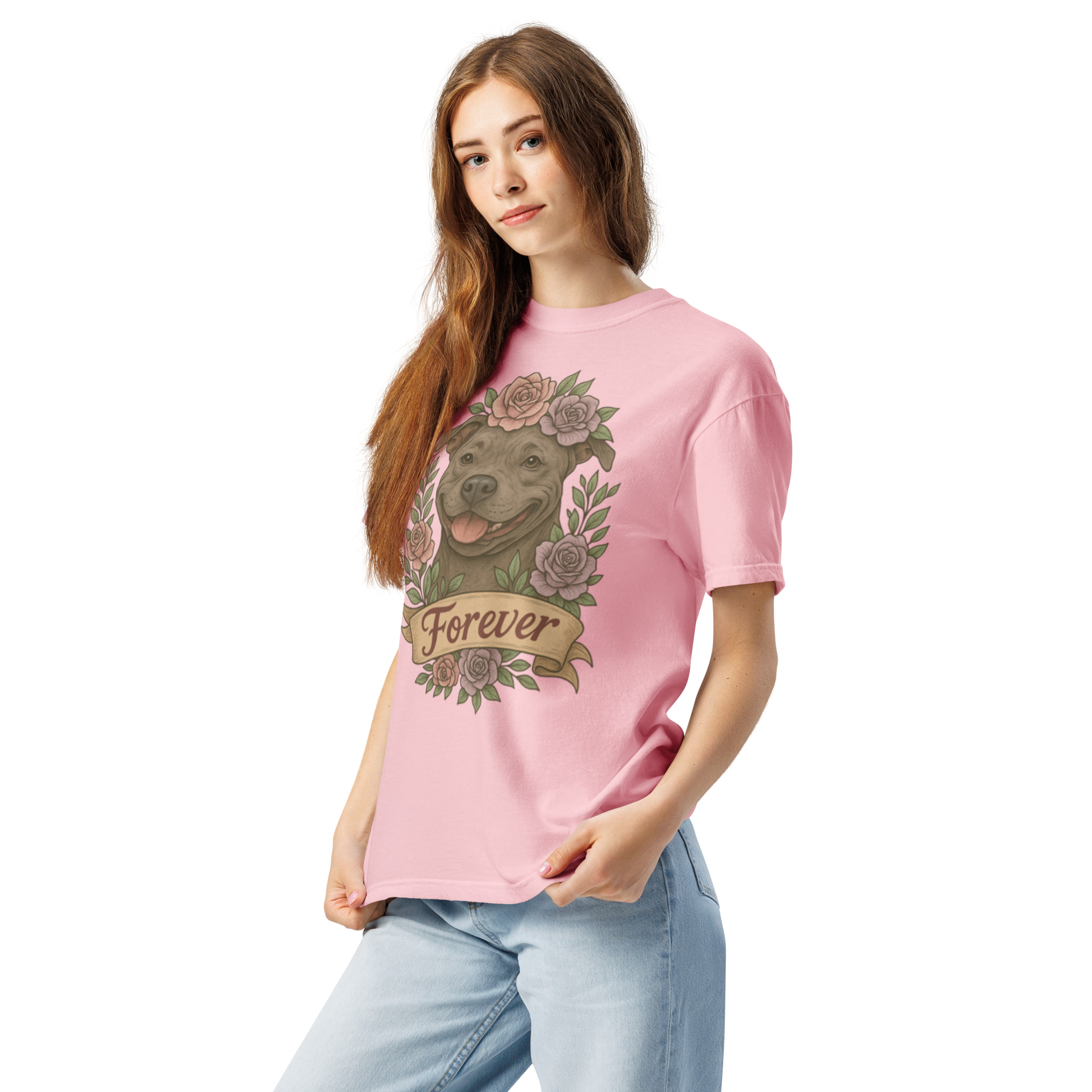Forever Pitbull Shirt- Comfort Colors Flower Crown Dog Tee - Image 2