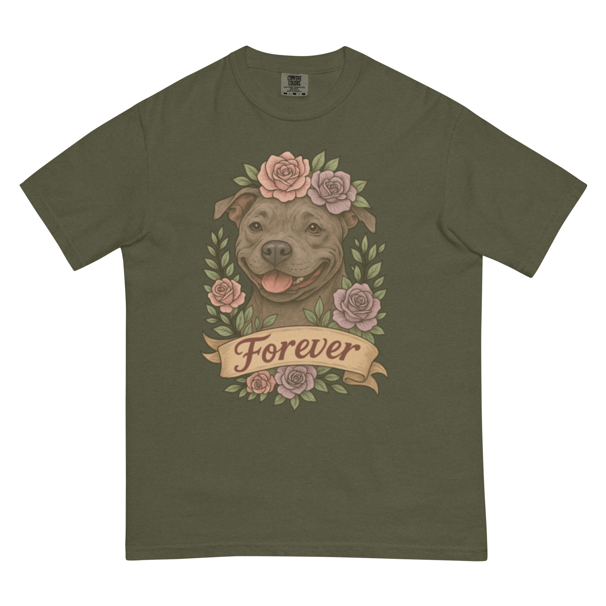 Forever Pitbull Shirt- Comfort Colors Flower Crown Dog Tee - Image 4