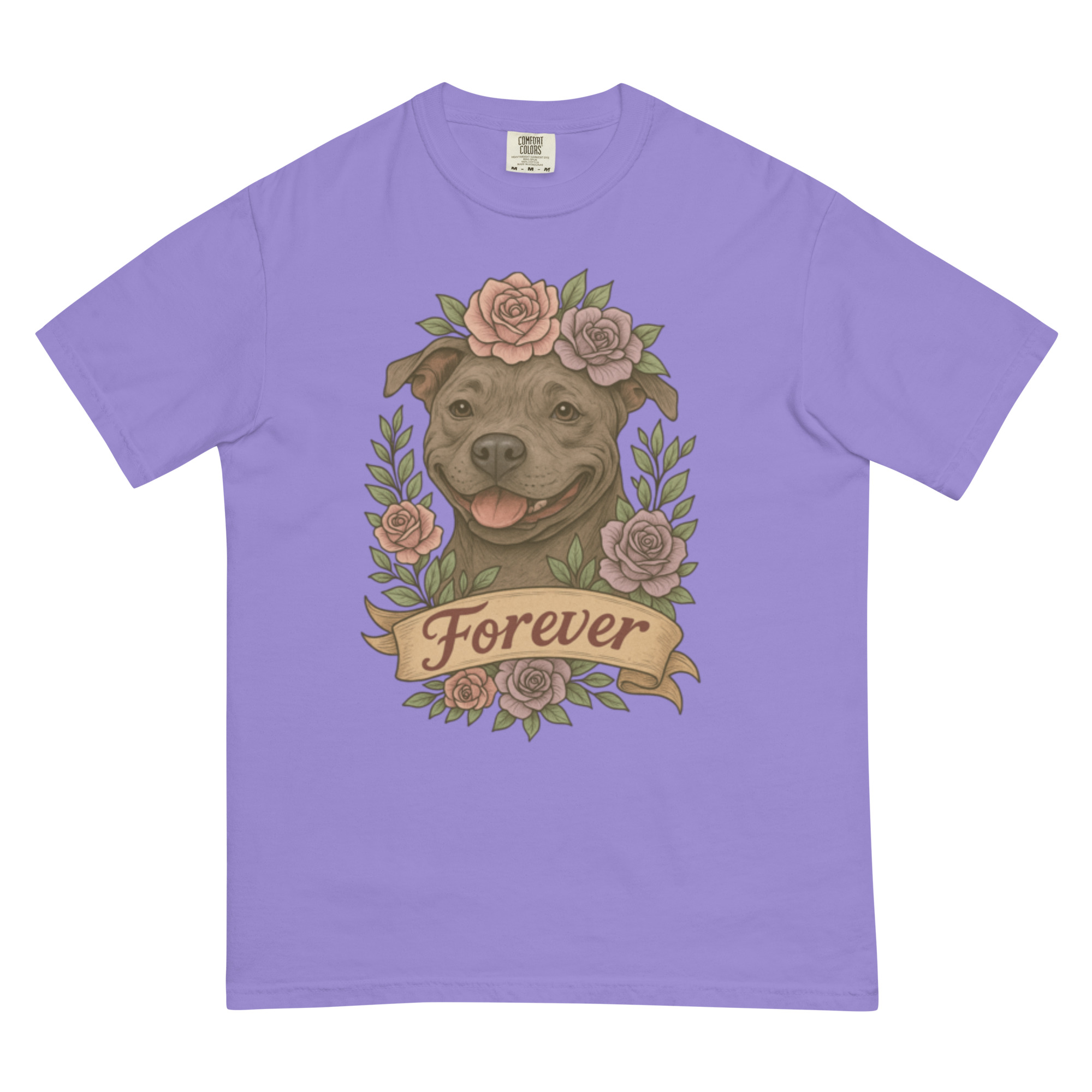 Forever Pitbull Shirt- Comfort Colors Flower Crown Dog Tee - Image 5