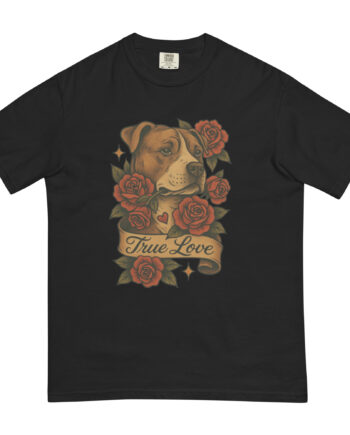 True Love Pitbull & Roses Vintage-Inspired Dog T-Shirt
