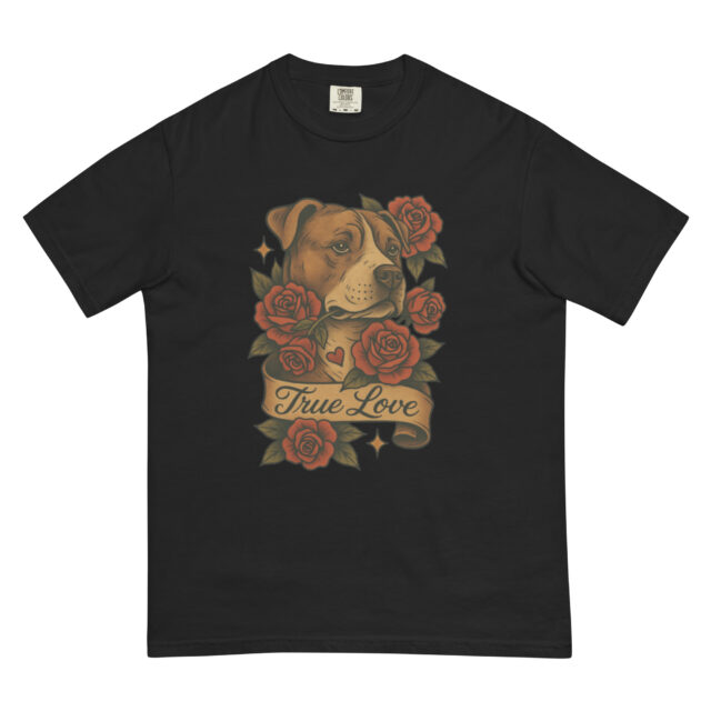 True Love Pitbull & Roses Vintage-Inspired Dog T-Shirt
