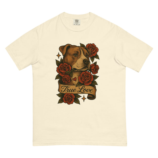 True Love Pitbull & Roses Vintage-Inspired Dog T-Shirt - Image 3