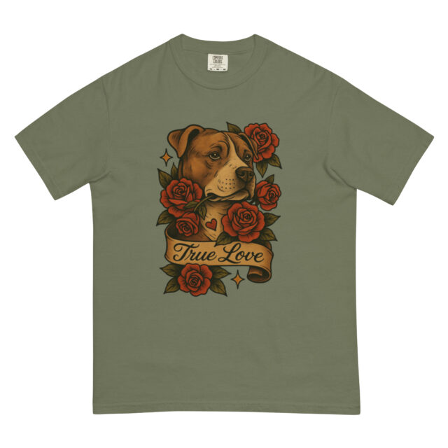 True Love Pitbull & Roses Vintage-Inspired Dog T-Shirt - Image 2